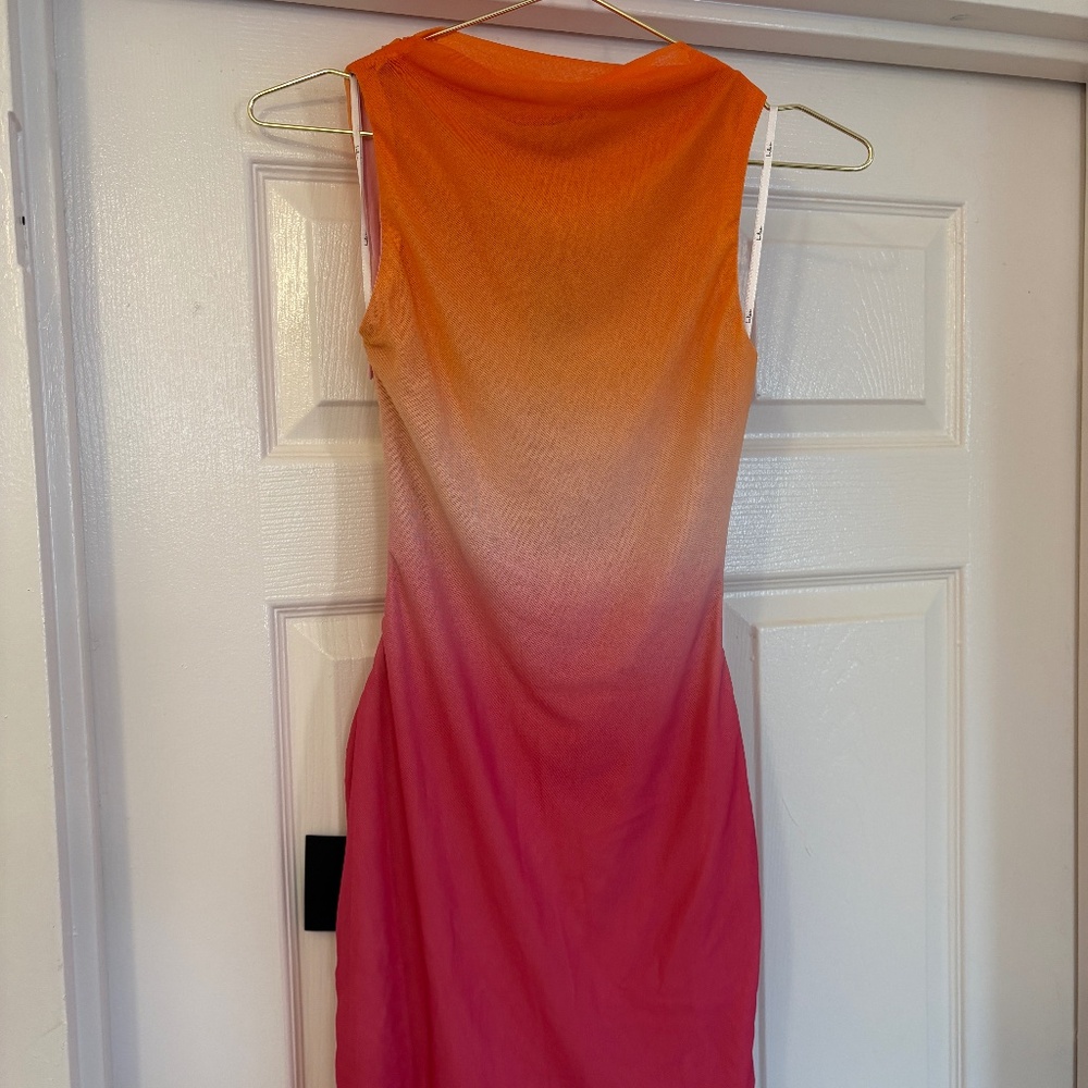 Pink and Orange Ombre Mesh Sleeveless Mini Dress